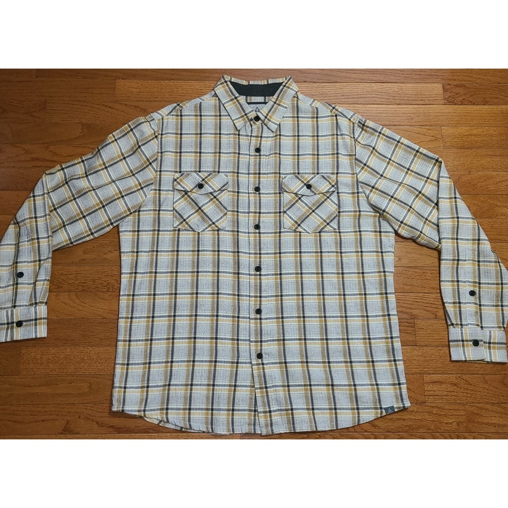 NWOT ASCEND Long Sleeve Shirt Size Lg YELLOW AND BLACK PLAID 100% Cotton
